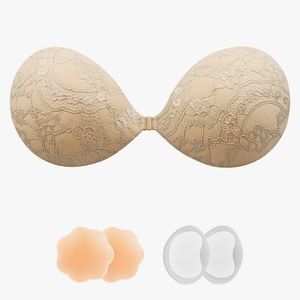 Lalawing STRAPLESS Adhesive Nude Lace Bra Size F NEW